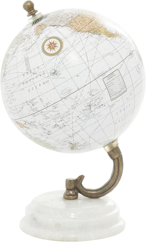 Deco 79 Marble Globe White with Marble Base 5"x5"x8" Tabletop Decor