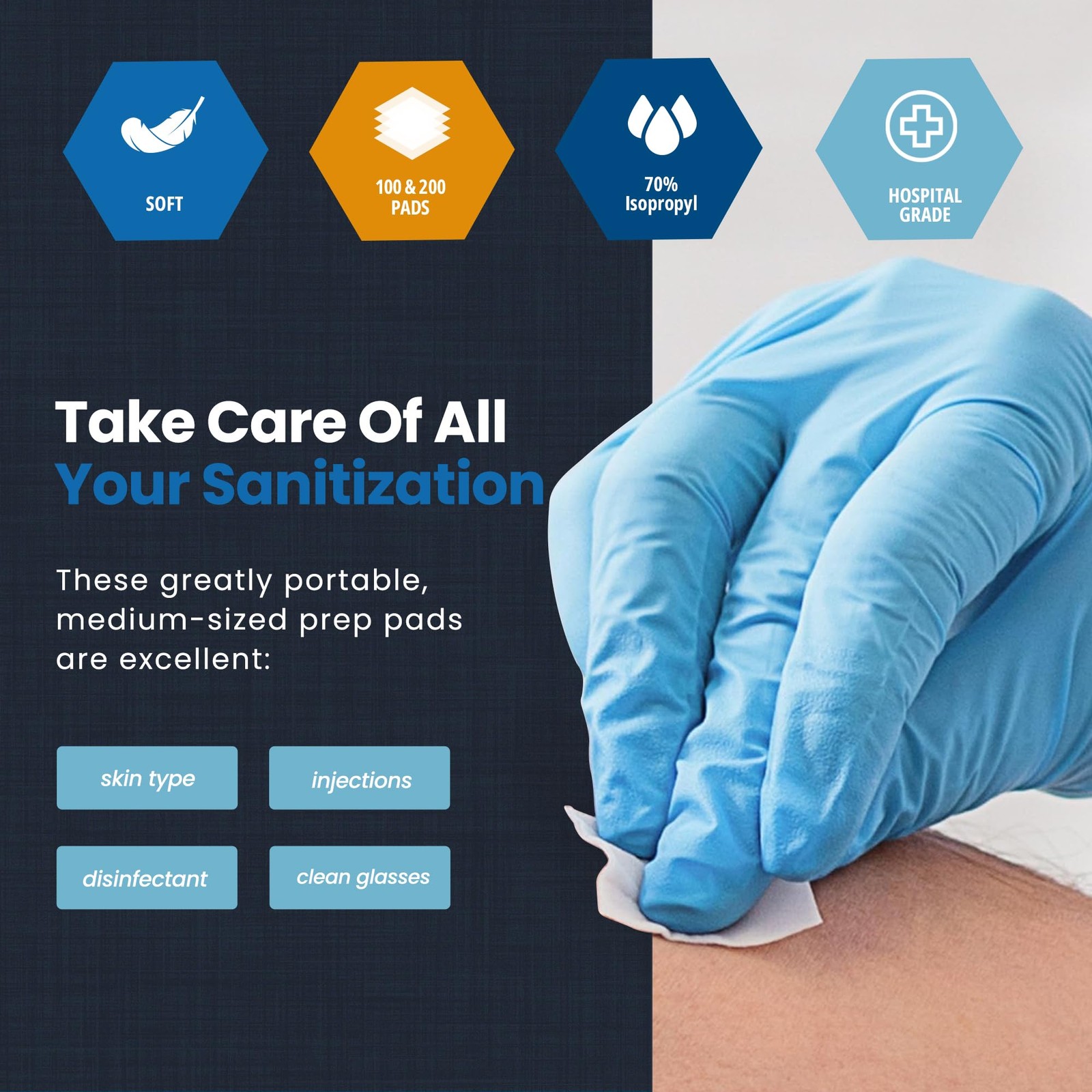 MED PRIDE Sterile Alcohol Prep Pads, Antiseptic, 200 Count (Pack of 1), White