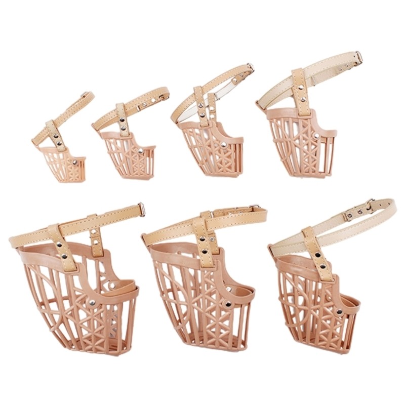 Plastic Dog Muzzles Prevents Biting Adjustable Neck Strap Soft Muzzle Basket