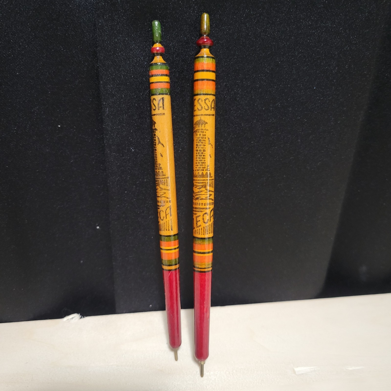 Vintage USSR Odessa Ukraine Souvenir Carved Wooden Ballpoint Pens Lot of 2...