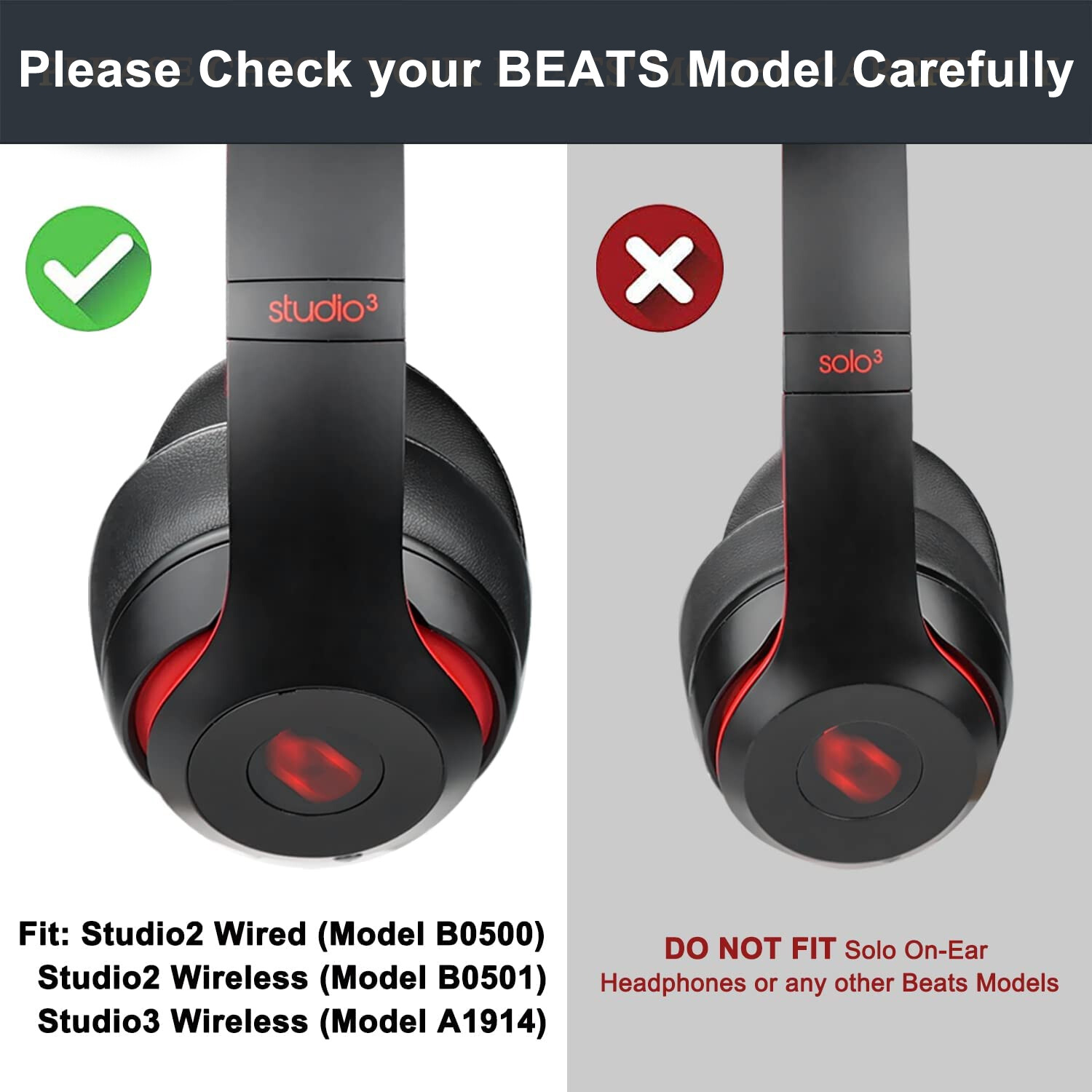 1 Pair For Beats By Dre Studio 2 3 Wireless / Wired Headphones Ear Pad Cushion