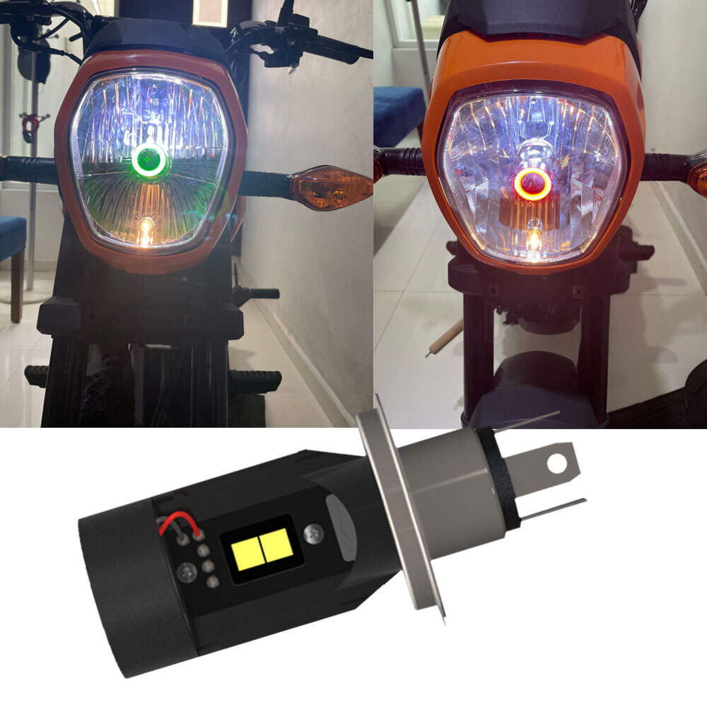 12/24V 5Color Angel Eye LED H4 HS1 P43T Car Headlight Bulb Motorcycle Lamp BA20D