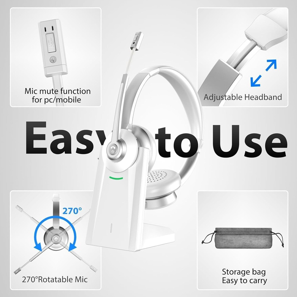 Wireless Headset, Bluetooth Headset V5.1 QCC, Wireless Headset with Microphone f