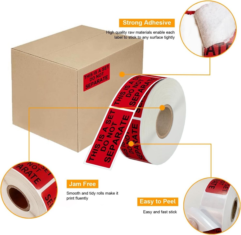 6 Rolls 1" x 2" Warning Label, This is a Set Do Not Separate Fluorescent Red ...