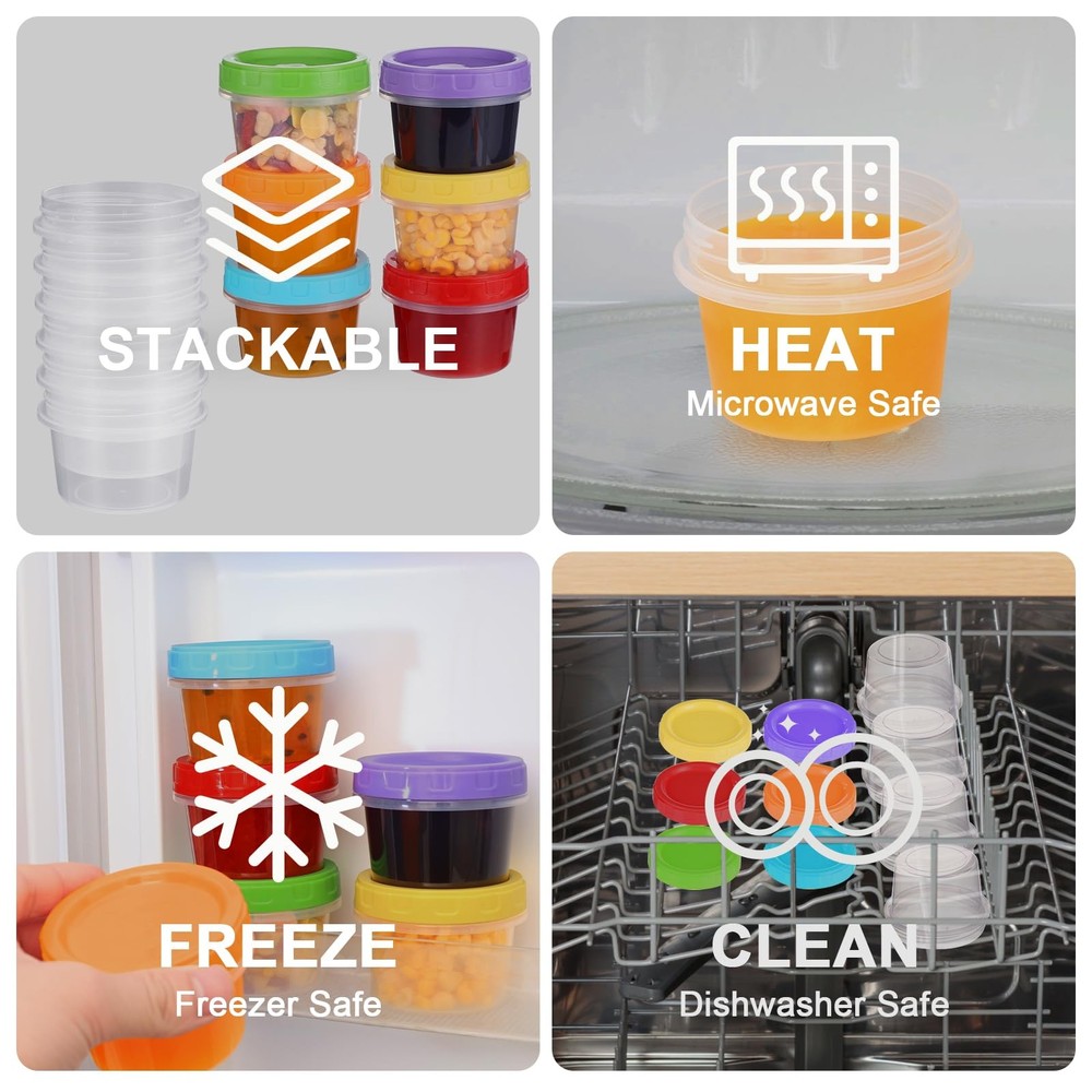 Yomarket 4 oz Small Plastic Containers with 4 oz, Multicolor-B(24pcs 4oz)