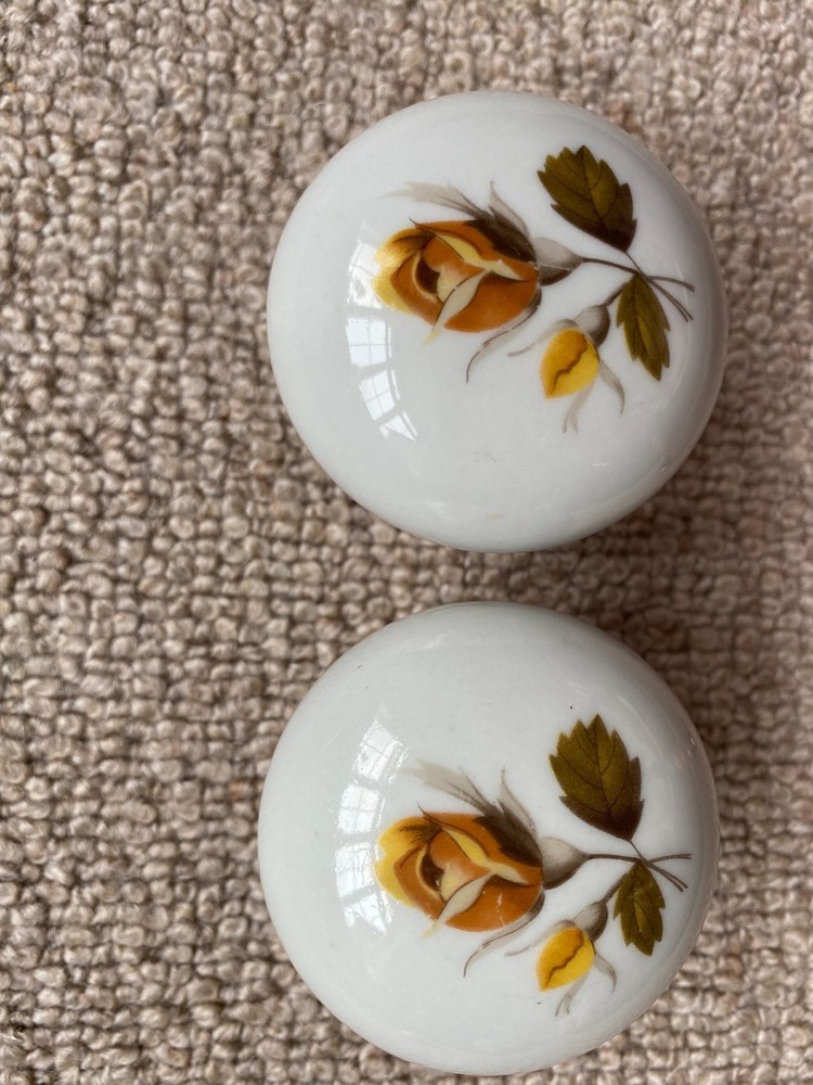 Vintage Porcelain Door Knobs with Flowers  x2