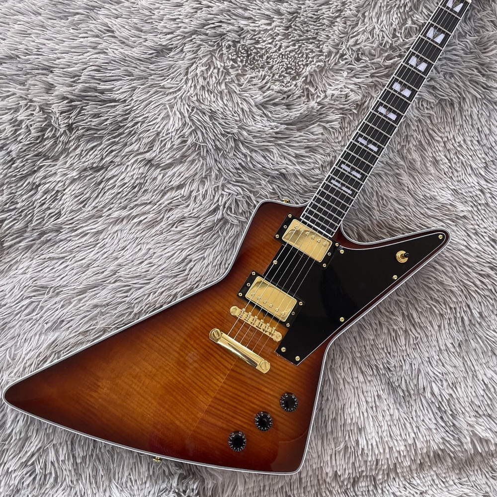 Sunburst Electric Guitar Solid 6 String Gold Part HH Pickups Flamed Maple Top
