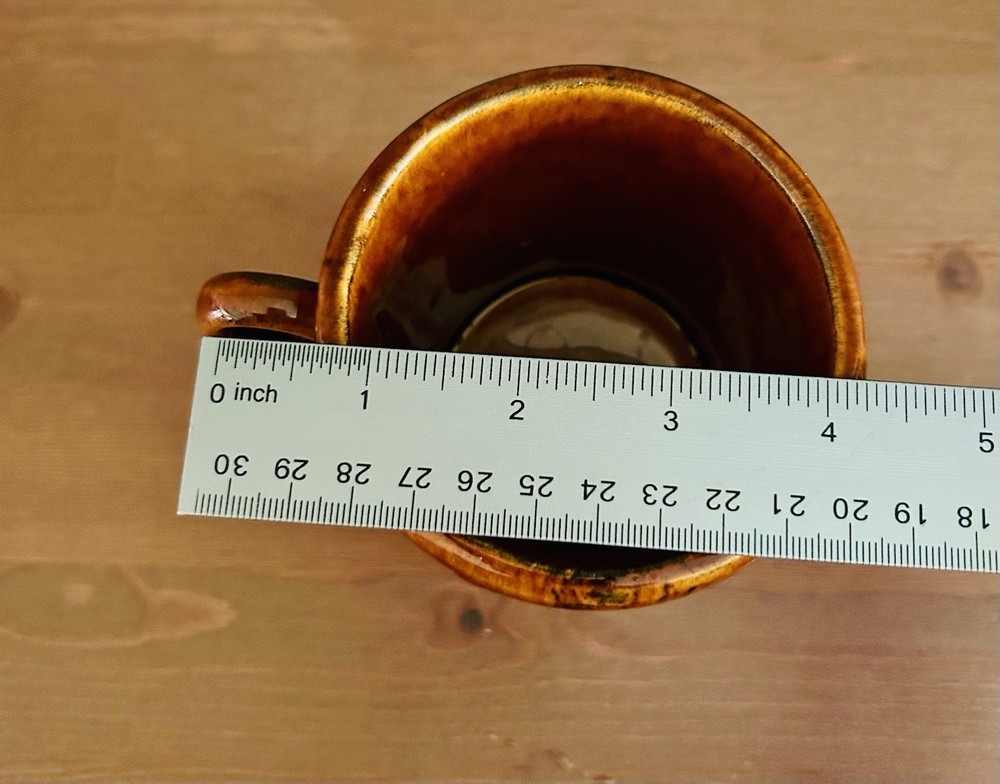 Vintage Ceramic Shaving Mug Ring Handle Brown Drip Glaze Flared Base 3.75"