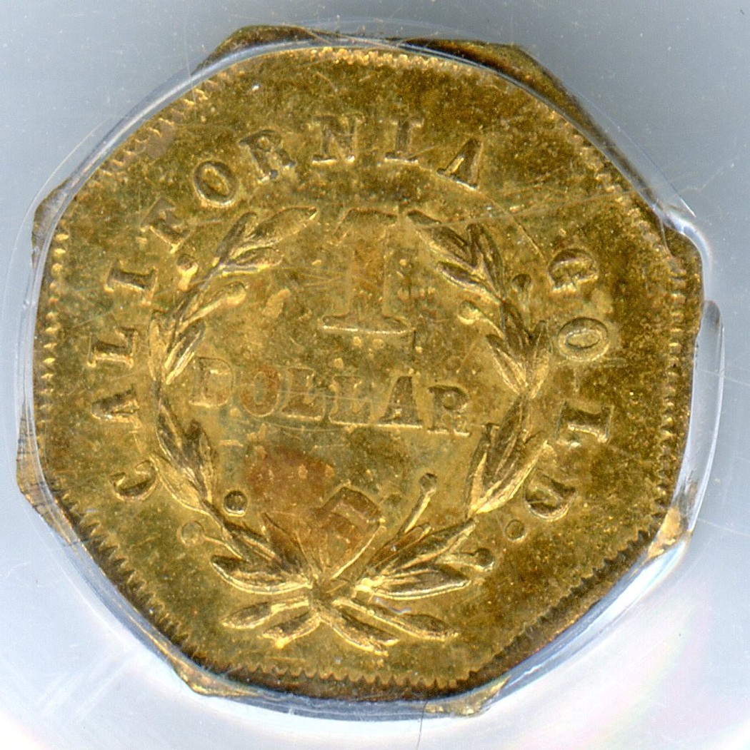 1871 G$1 CALIFORNIA FRACTIONAL GOLD / PCGS AU58 / BG-1109