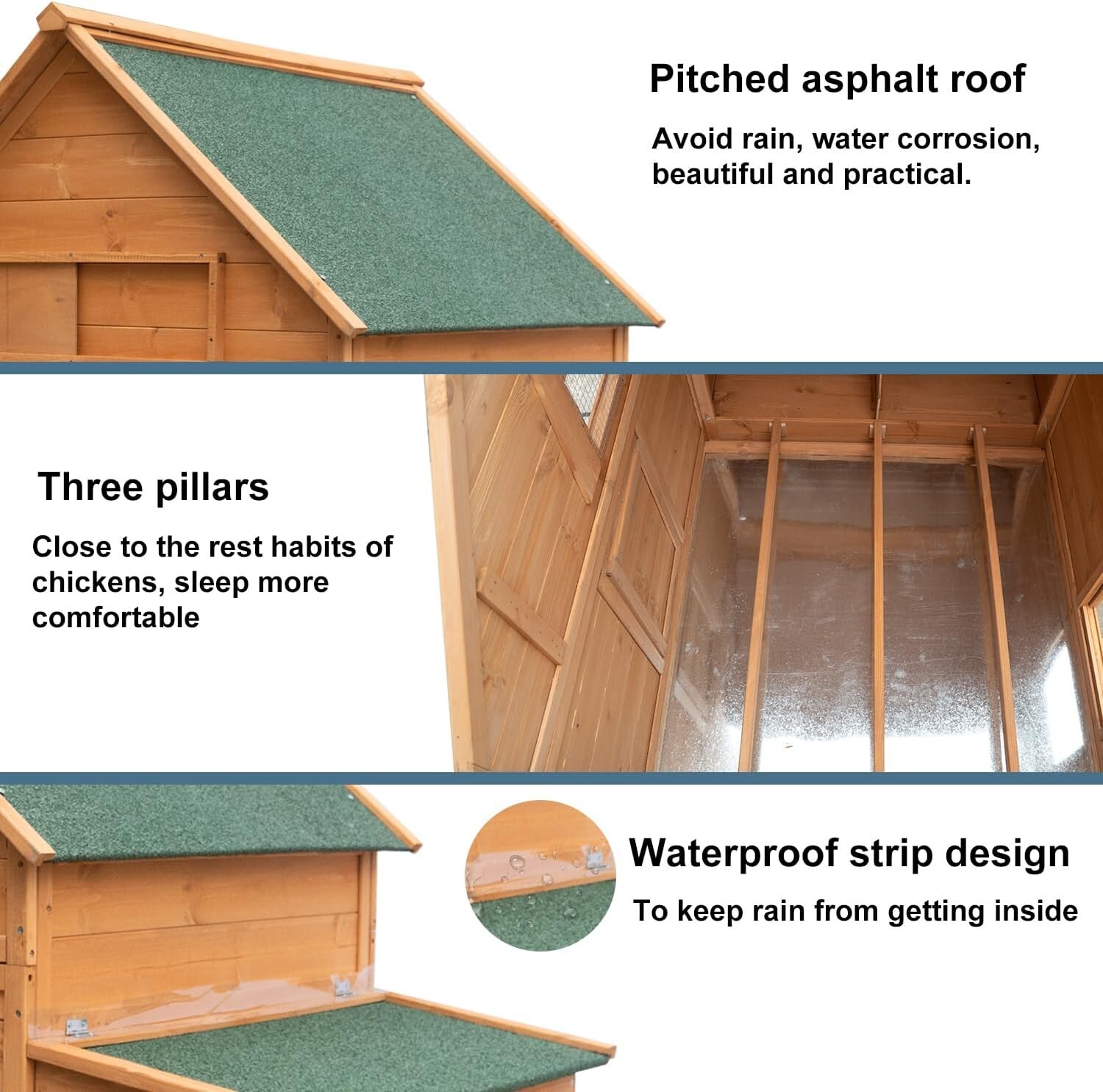 Wooden Chicken Coop Mobile Hen House Poultry cage w/Wheels&Two Nest Boxes Yard