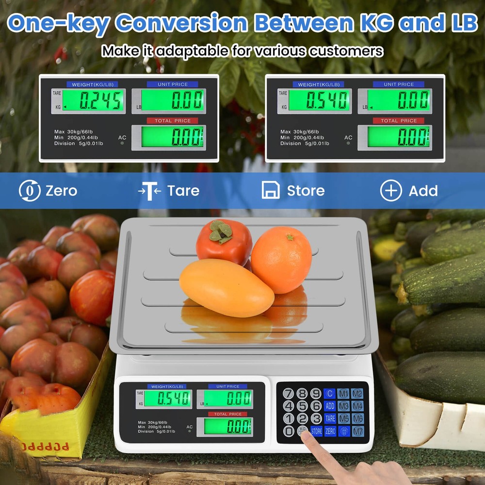 66lb Price Computing Scale w/ Dual LCD Displays & Rechargeable Battery