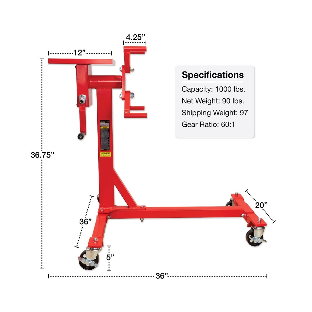 Jackco Professional 1000 lb. Capacity Rotating Engine Stand with Tool Tray, S...