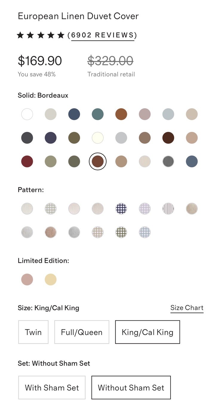 Quince King/Cal K European Linen Duvet Cover/Pillowcase in Bordeaux $219.90 MSRP