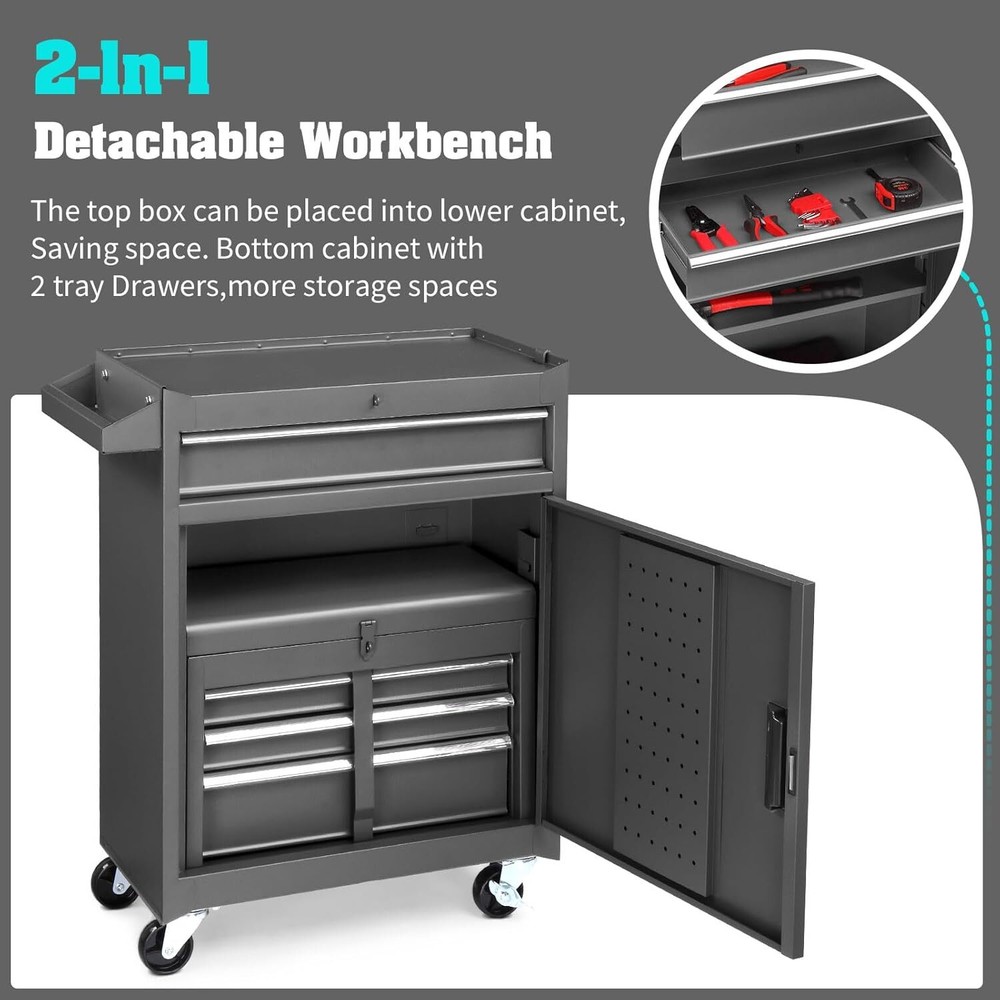 4-Drawer Rolling Tool Chest Detachable Tool Box Storage Cabinet Adjustable Shelf