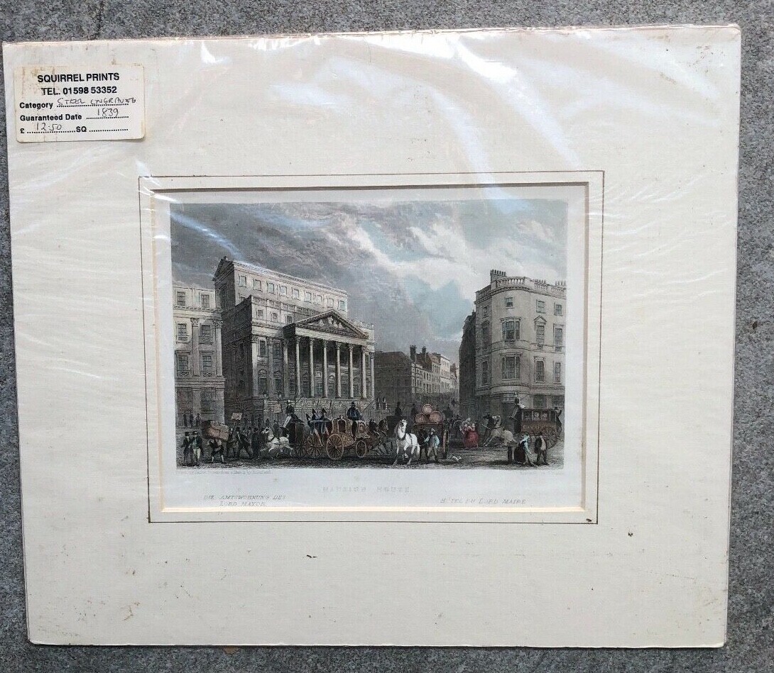 Original Antique matted print 1839 Mansion House London New Lord Mayor