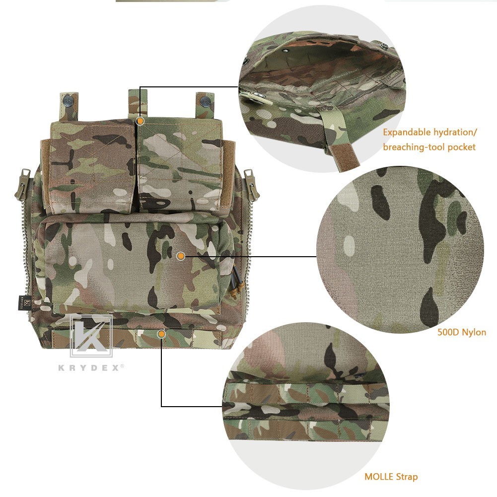 KRYDEX Tactical Zip-on Pack Panel Back for CPC JPC2.0 Plate Carrier MC Camo