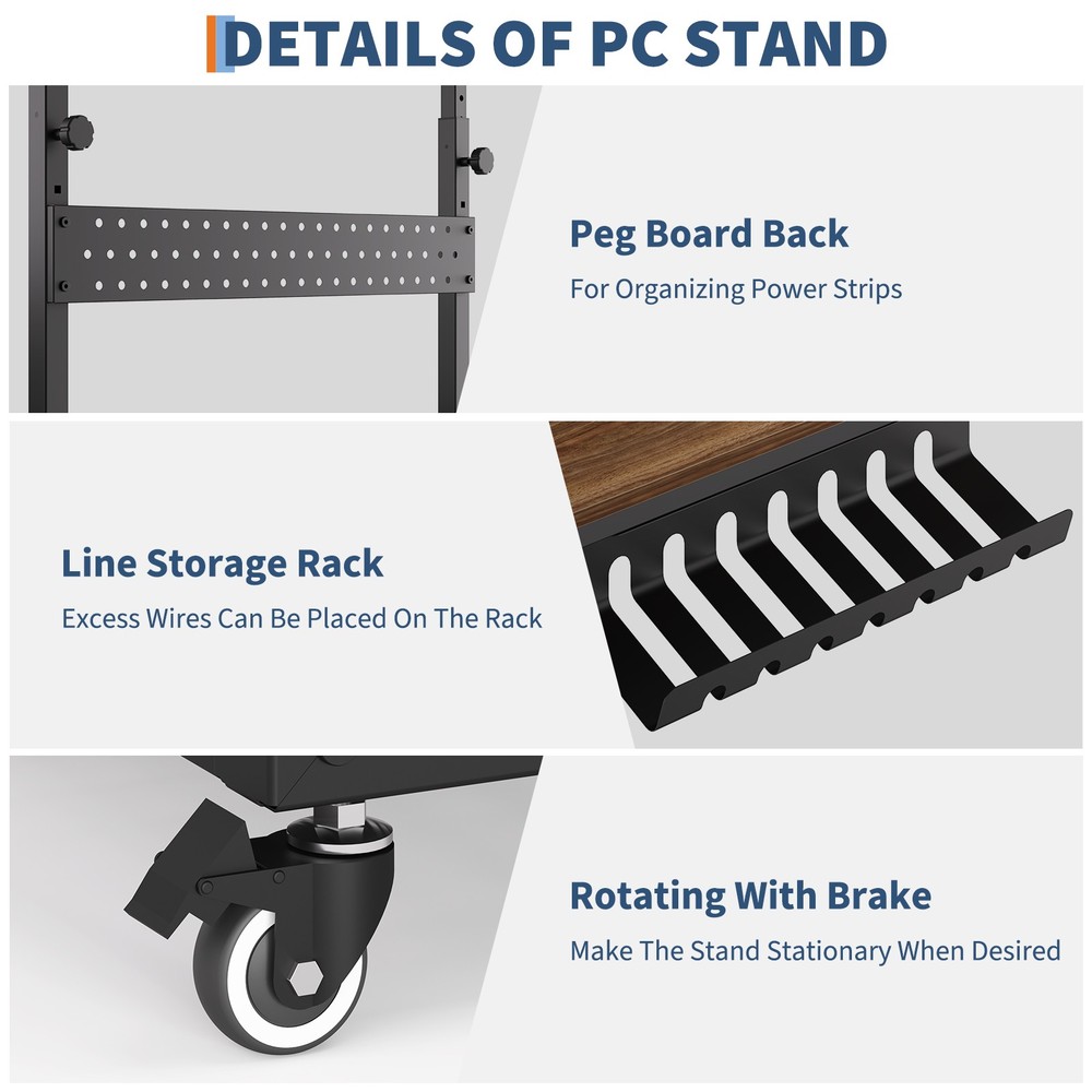 Computer Tower Stand, 11 Level Height Adjustable PC Stand with Line Storage Rack