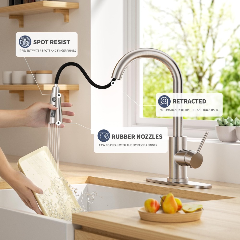 HANGE Kitchen Faucet with Pull Down Sprayer,Brushed Nickel Brushed