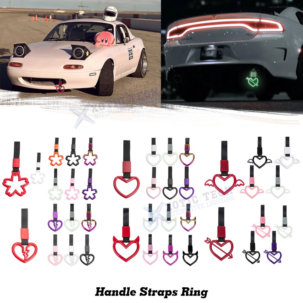 2X Tsurikawa Ring Handle Sakura Shaped Hand Strap Rear Front Bumper Drift Charm