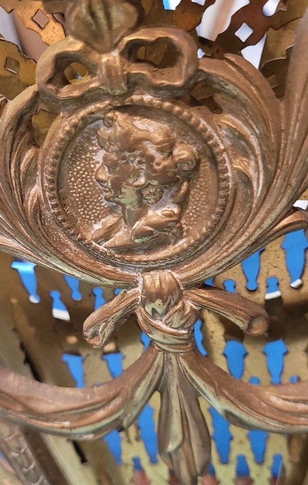 Vintage Brass Cameo Fireplace Screen Folding Peacock Screen
