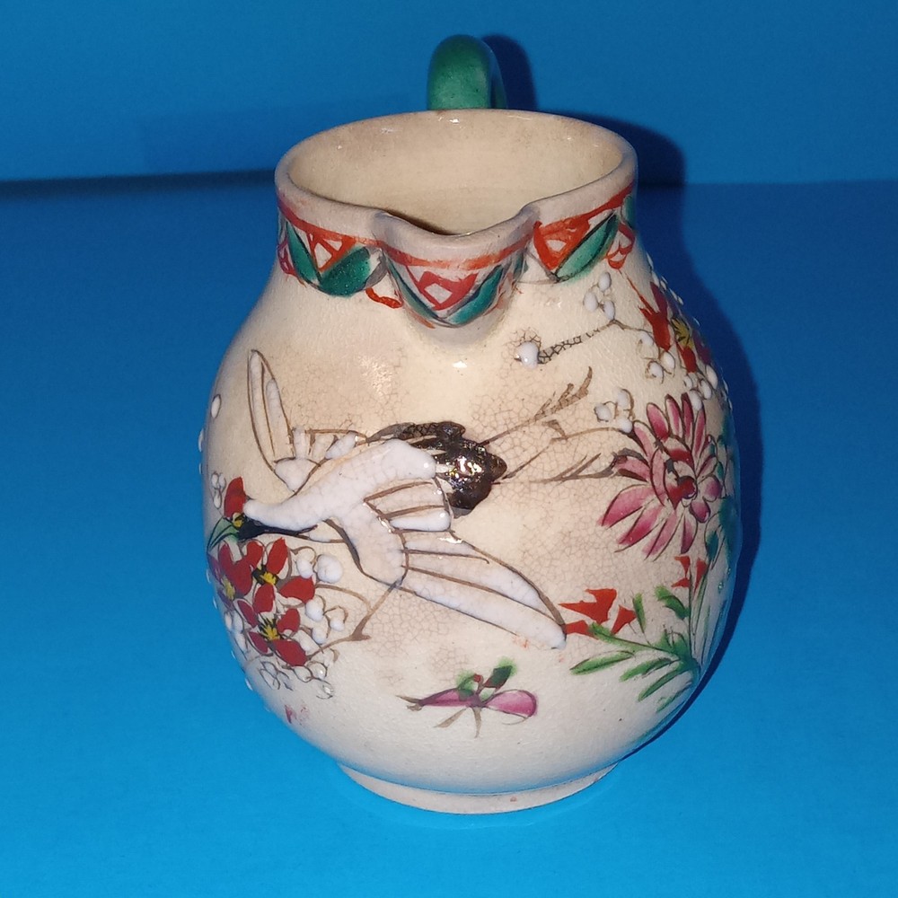 Antique Earthenware Small Creamer Pitcher Hand Painted Applied Handle 19thC