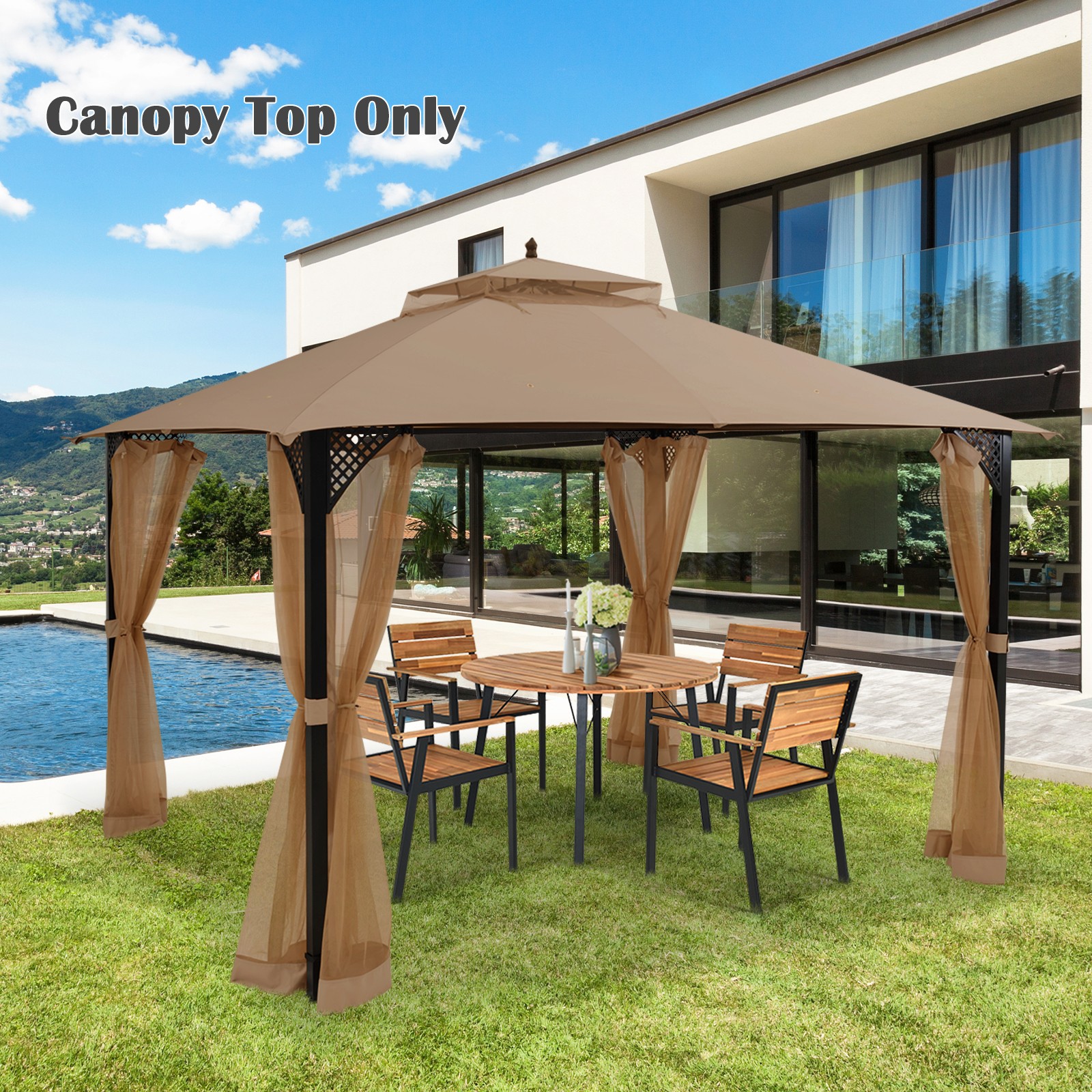10' x 12' Patio Gazebo Replacement Top Cover 2-Tier Canopy CPAI-84 Outdoor Brown