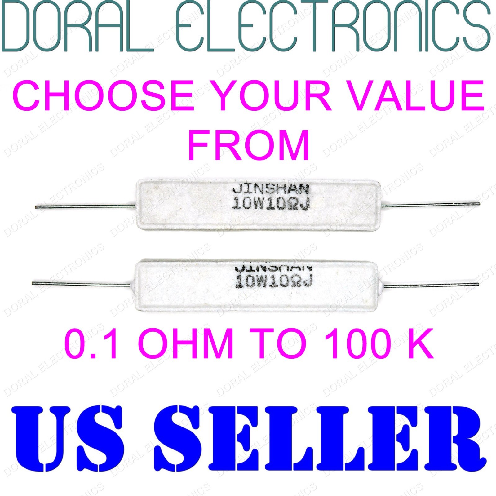2 pcs 10W 0.1 Ohm to 100K Ohm 5% Ceramic Cement Power Resistor 10 W 10WATT WATT