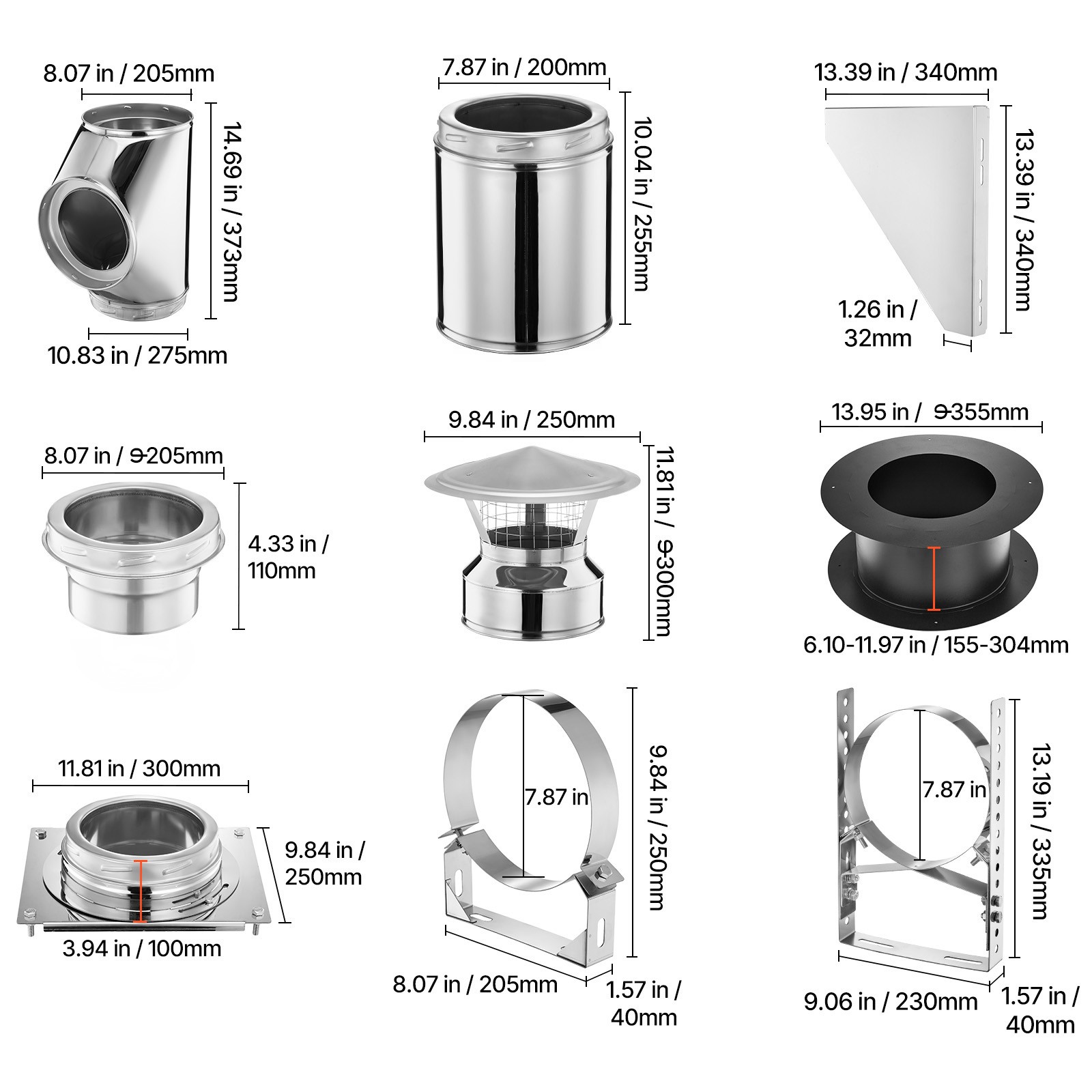 Uimoso 6-Inch Outdoor Chimney Kit with Adjustable Roof Bracket and Rain Cover