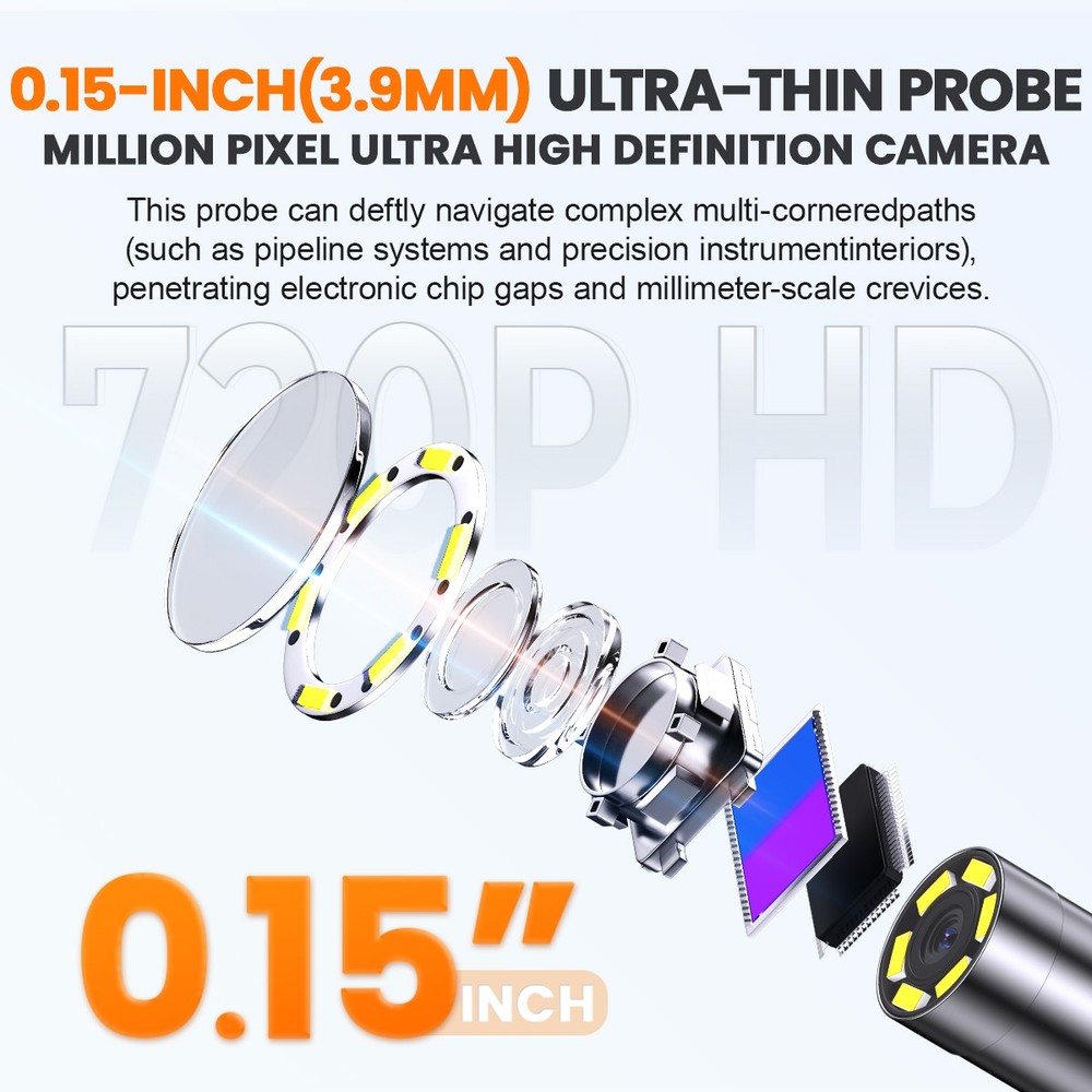 3.9mm 3.7V/2600A Battery 210° Articulating Borescope Inspection Camera Endoscope