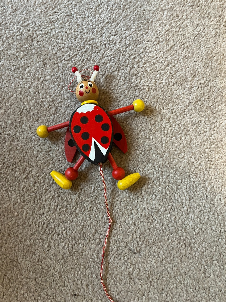 Vintage Famo Wooden Pull String Ladybug Toy
