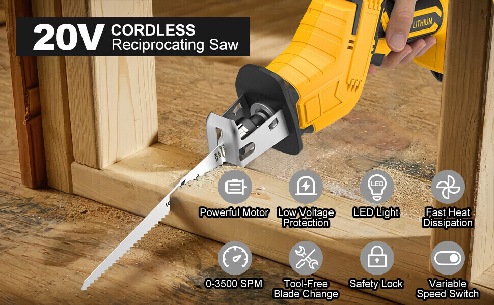 Brushless Cordless Reciprocating Saw For Dewalt 20V Max Variable Speed Tool Only