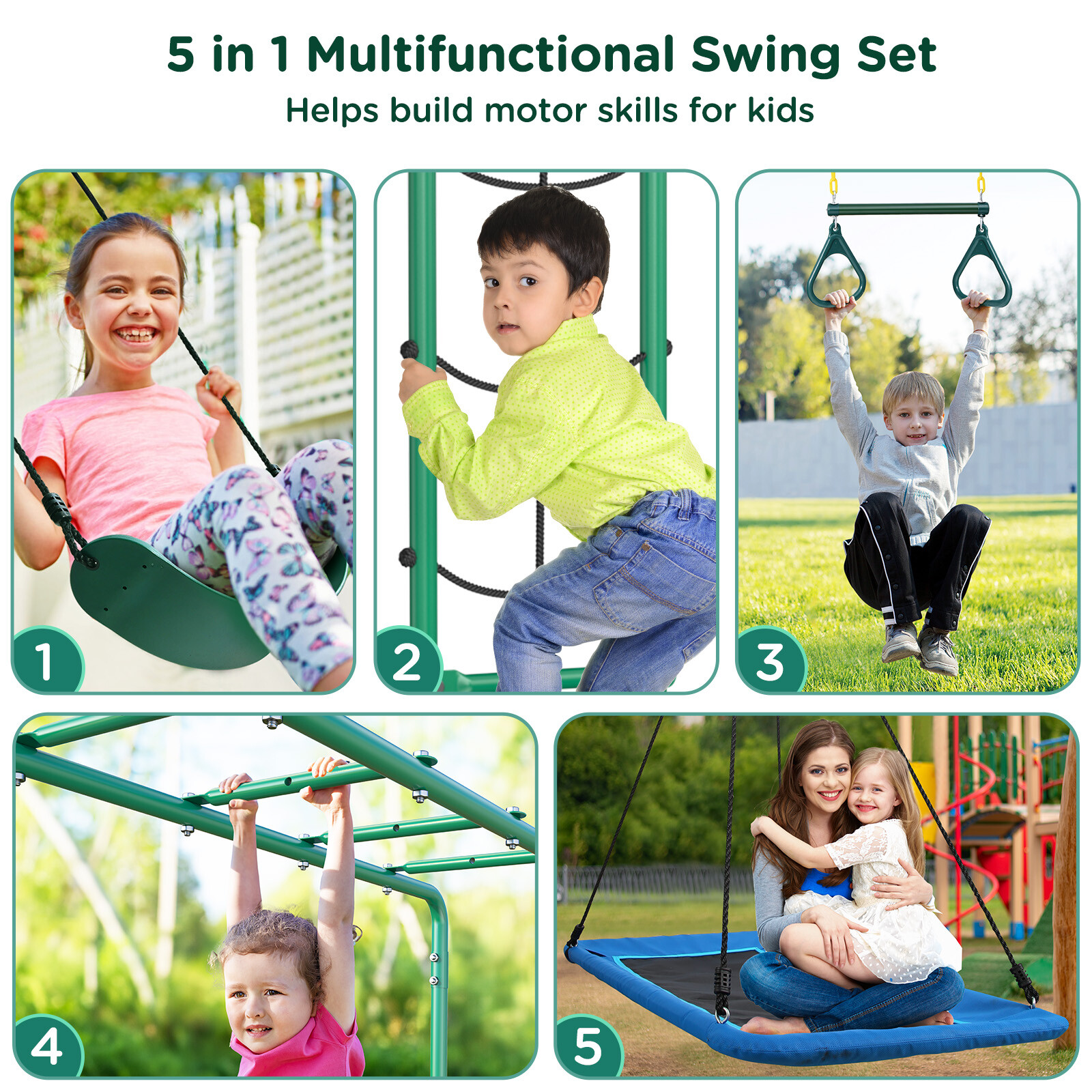 550lbs Metal Swing Set for Kids Playground Set Outdoor Backyard Play Heavy Duty