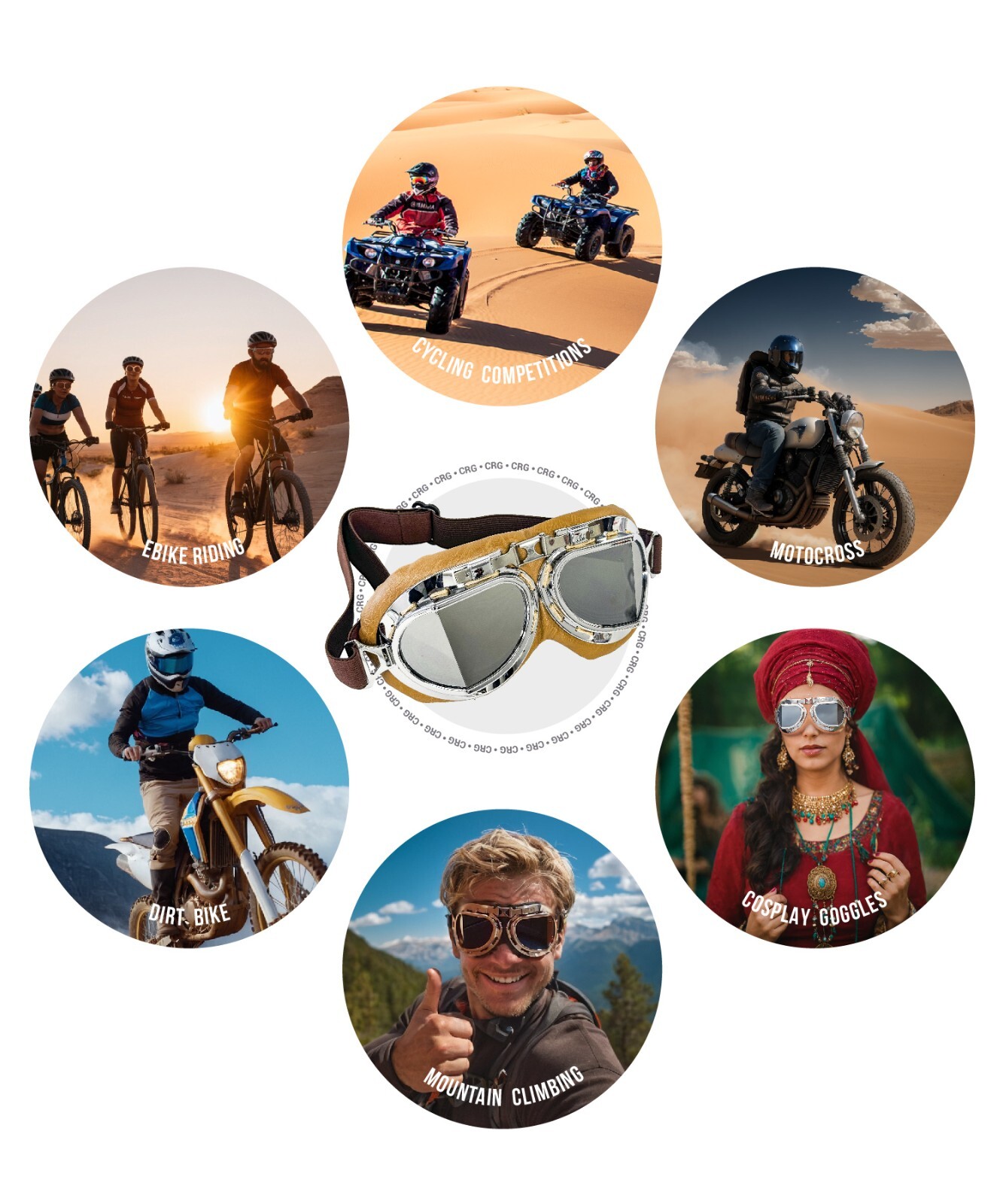 New CRG Vintage Bike Aviator Pilot Motorcycle Cruiser Scooter Goggles