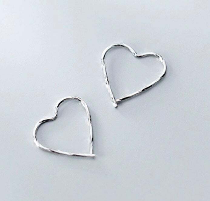Solid 925 Sterling Silver Heart hoop earrings-Slim Thin Hoop Hook Valentine's