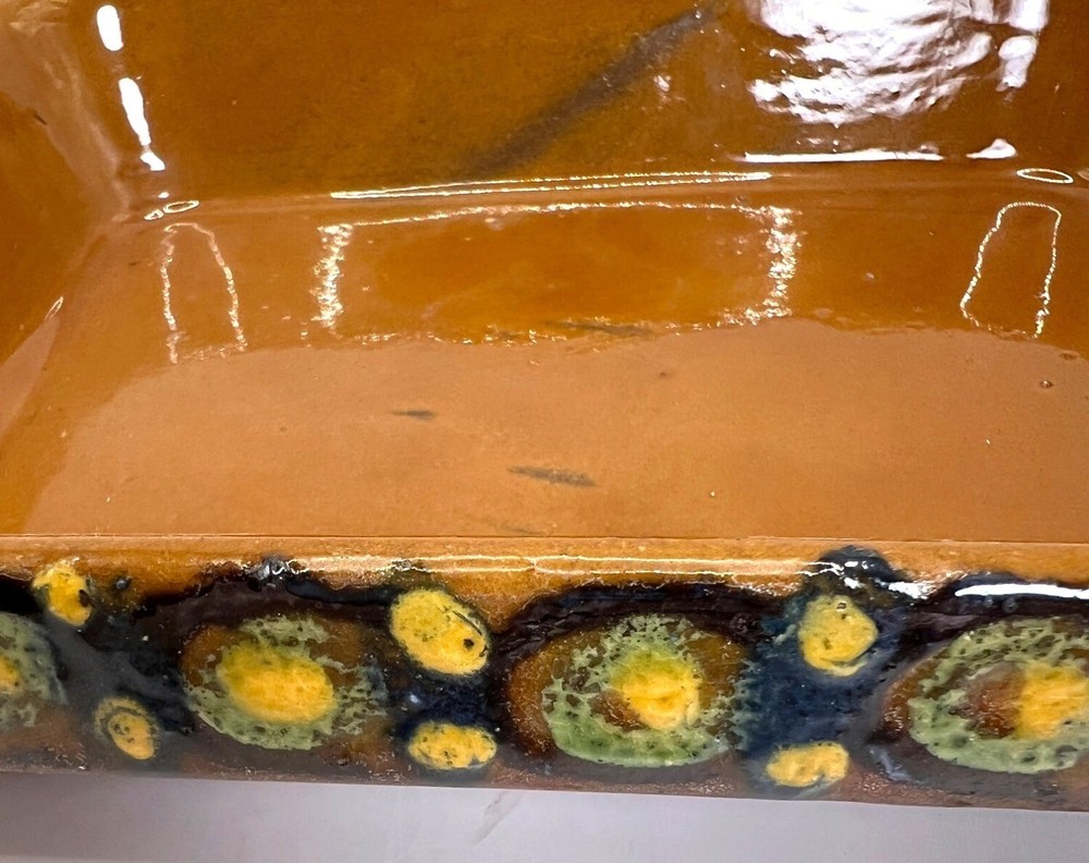 Vtg Rustic Handmade Pottery Tray, Hand Painted