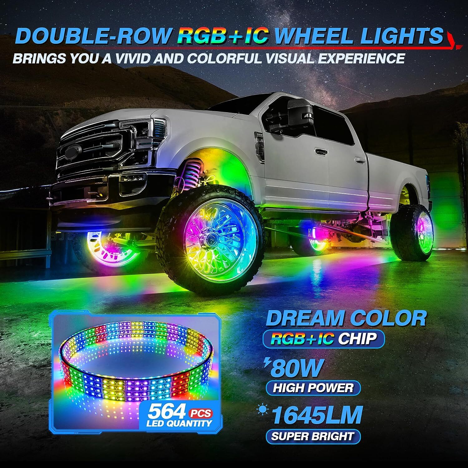 MICTUNING 17inch V1 RGB+IC Chasing Color Wheel Ring Lights Kit with APP Control