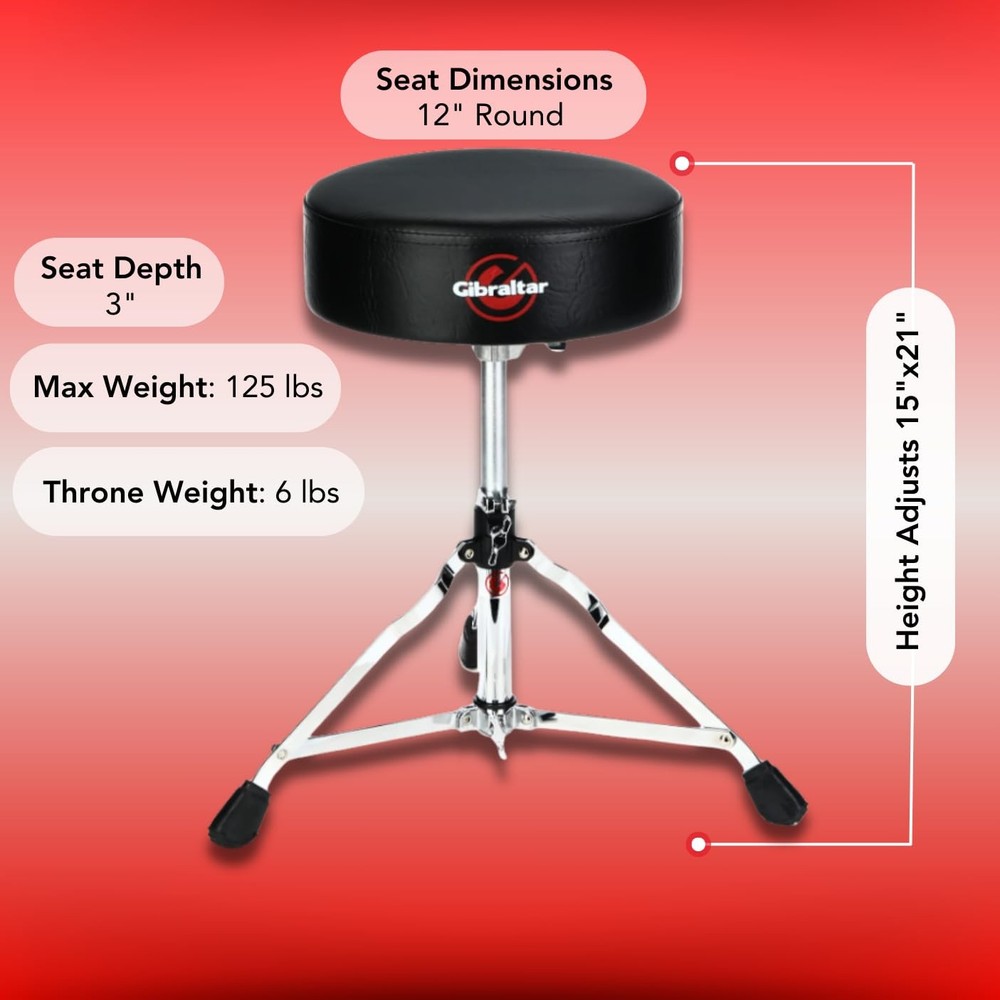 Drum Throne with Adjustable Height, Round Seat, Single-Braced Drum Stool, Lig...