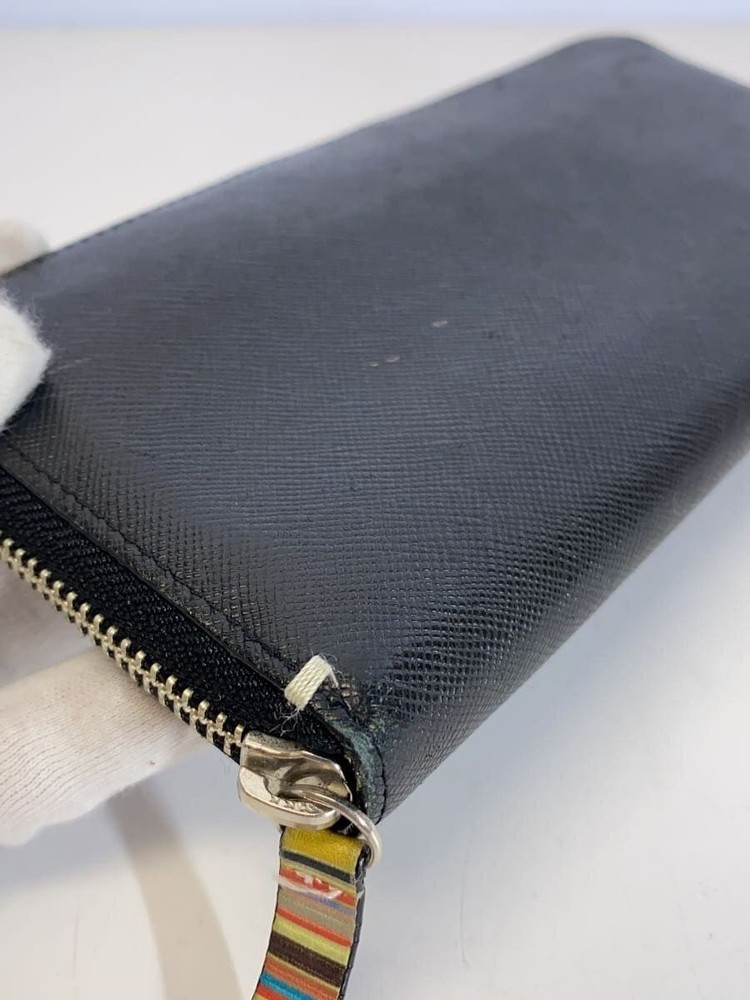 Paul Smith Long Wallet Leather Black Plain Men's