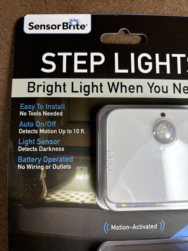 (2-Pk) Sensor Brite Peel & Stick Wireless Motion-Activated LED Step Lights