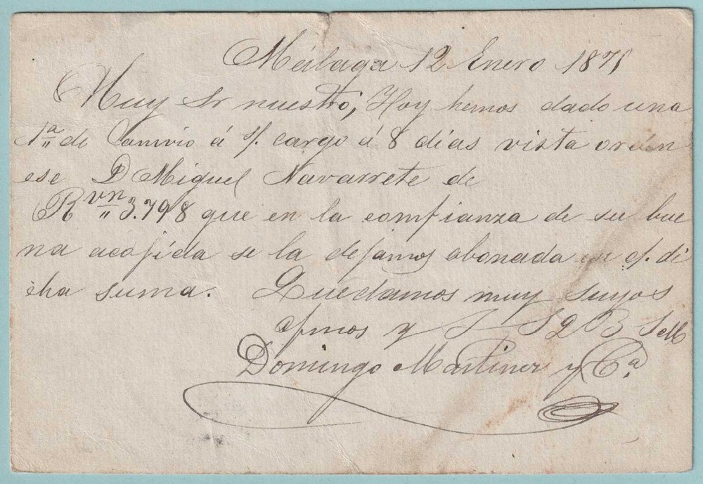 SPAIN - POSTAL CARD MAILED IN 1875 - CV612
