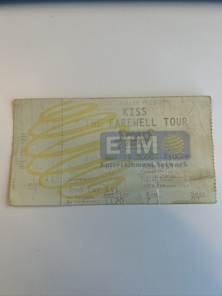 KISS Ted Nugent Skid Row Ticket Stub 3/19/00 Farewell Tour San Diego Sport Arena