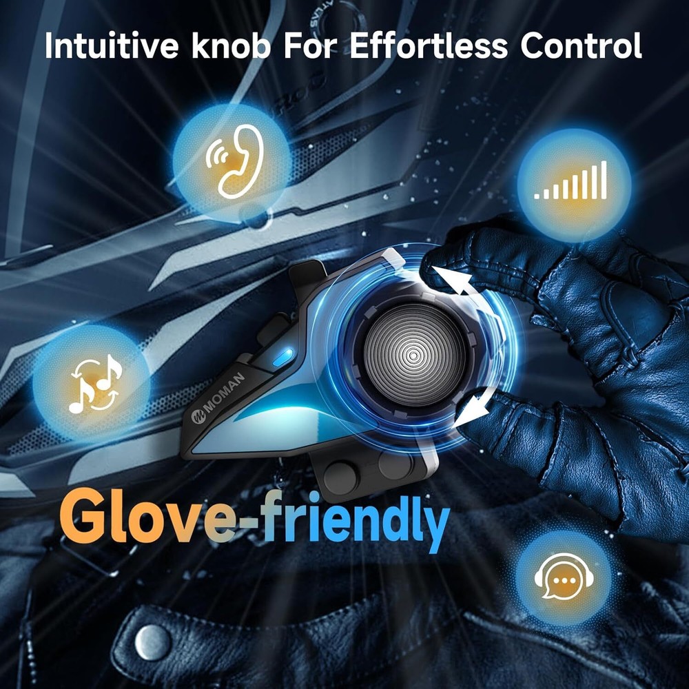 Moman H2E Helmet Intercom Wireless Headset GPS/Music+Intercom for Motorcycle