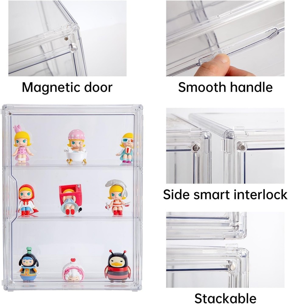Adjustable 3-Tier Display Case with Stacking Capability for Collectibles