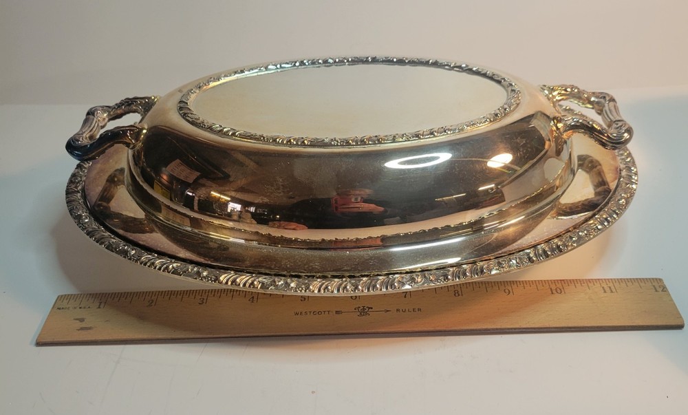 Silver Plate Henley Community Oval Divided Covered Dish