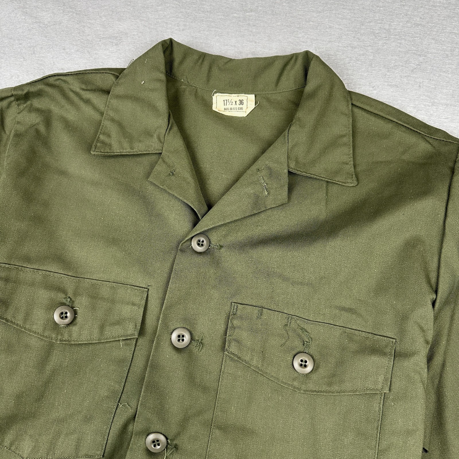 Vintage Military Utility Shirt Mens 17.5 Fits XL OG 507 Vietnam Era Dura Press
