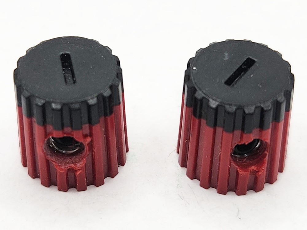 Qty(2) Small Red with Black (Negative) Top Instrument Control Knobs Tektronix