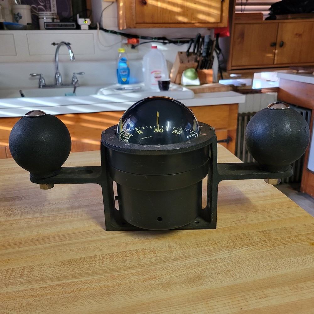 VINTAGE DANFORTH CONSTELATION COMPASS-BINNACLE WITH COMPENSATING BALLS AND CASE