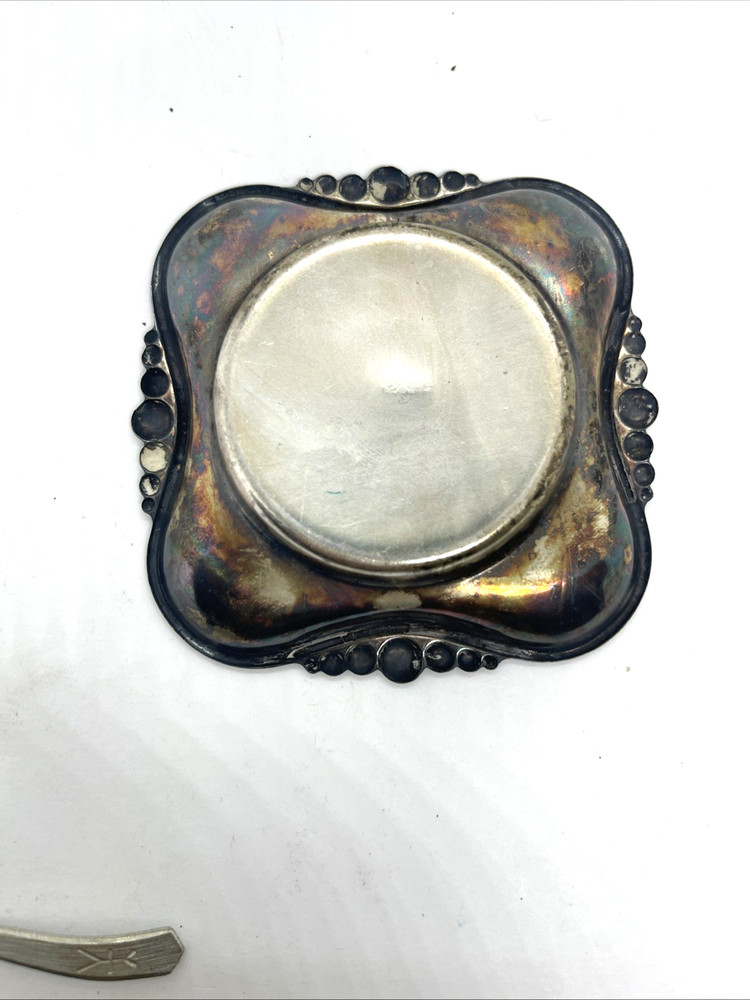 Antique Silver Plated Open Salt Cellar with Spoon
