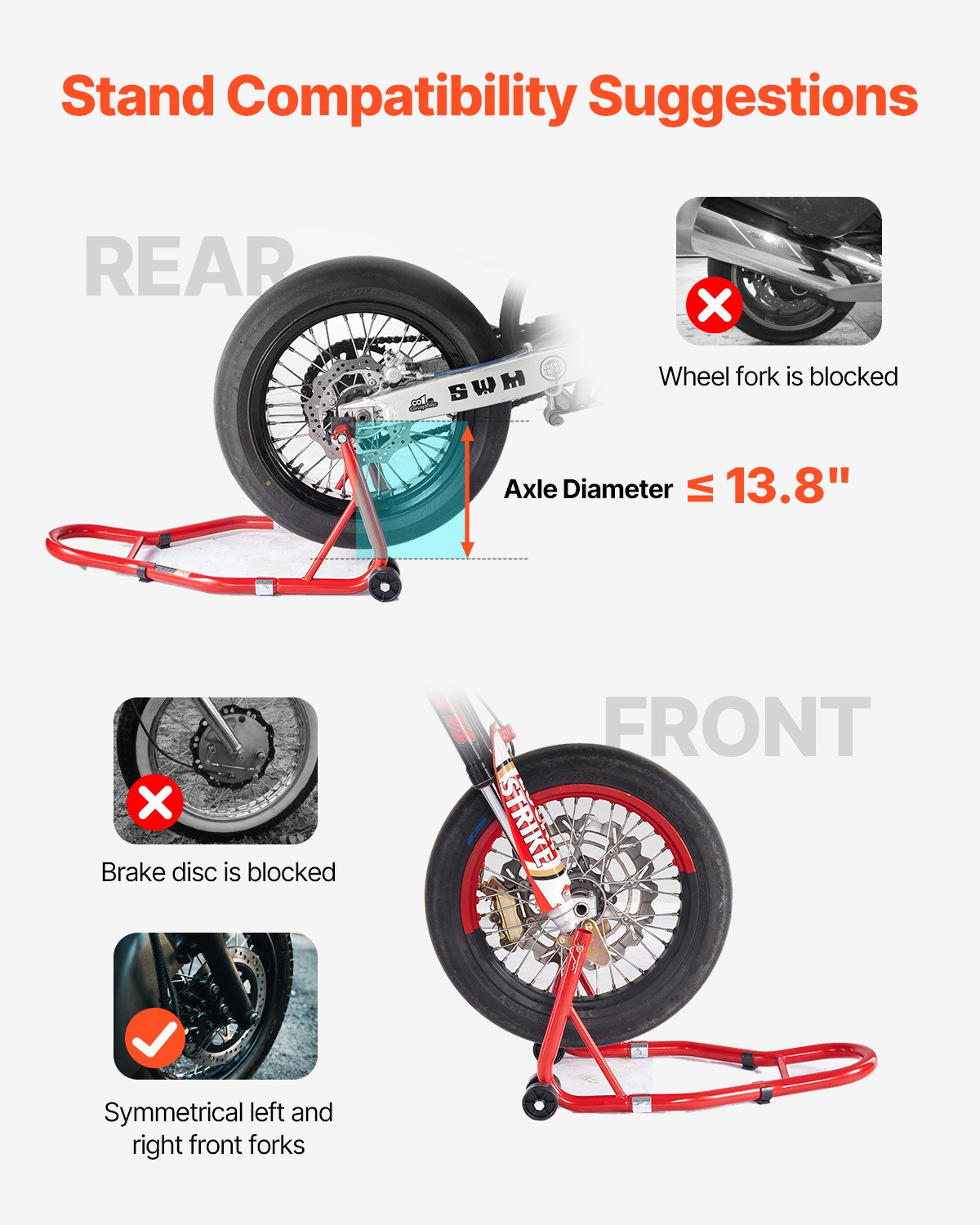 Motorcycle Front & Rear Stand Lift 850 lbs Spoolift Paddock Swingarm Arm Red