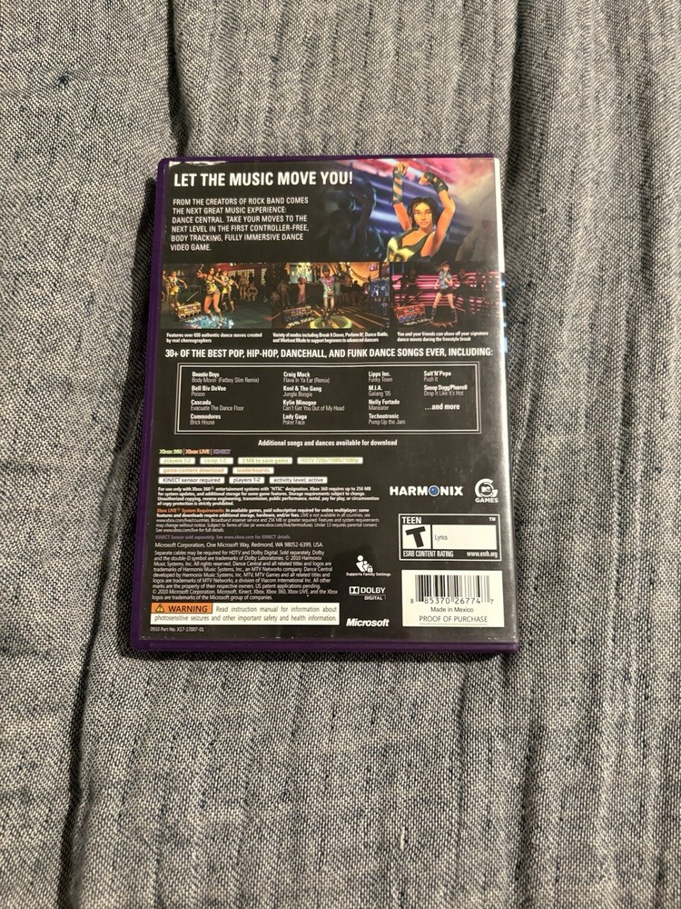 Microsoft Xbox 360 Kinect Sensor Black USB with Dance Central & Wipeout 2